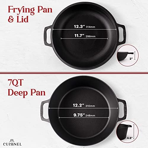 Cuisinel Cast Iron Dutch Oven 7-Qt Pre-Seasoned 2-in-1 Multi-Cooker with Lid that Doubles as a 12" Skillet, Silicone Handle Covers & Pan Scraper for Baking, Frying, Camping & Everyday Cooking - Image 3