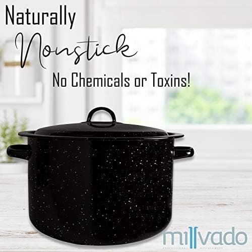 Millvado Granite 12 Qt Stockpot, Nonstick Soup Pot With Lid, Speckled Enamel Ware Cookware, Large Stock Pot For Boiling and Cooking, Big Granite Cooking Pot for Stovetop, Campfire, Outdoor Stove - Image 3