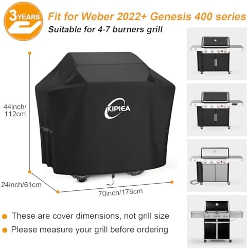 Kipiea 600D Heavy Duty Gas Grill Cover for Weber 2022+ Genesis 400 Series & Pre-2024 Summit 400 Grills, 70-Inch Waterproof BBQ Cover with Windproof Buckles – Not Compatible with Summit FS38 / FS38X - Image 3