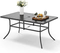 MFSTUDIO Patio Table for 6, 59" Black Metal Dining Table w/Umbrella Hole by MFSTUDIO