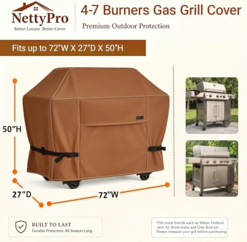 NettyPro Grill Cover Heavy Duty Waterproof 72 inch, Outdoor 3-5 Burners Gas BBQ Cover for Outside Weber, Char-Broil, Brinkmann, Nexgrill Large Barbecue, Brown - Image 6