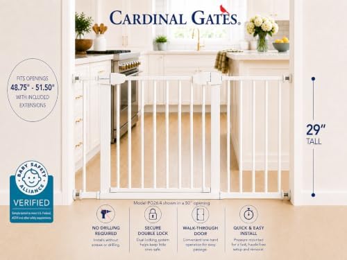 Cardinal Gates PG26.4 Baby & Pet Pressure Gate, White, 48.75-51.50 in - Image 2