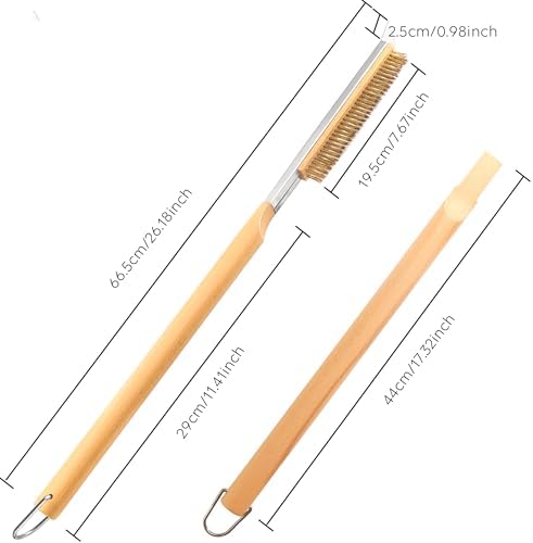 26'' Pizza Brush with Stainless Steel Stone Scraper - Brass Bristles - Wood Handle - Hanging Ring - Outdoor Pizza Oven Accessory - Compatible with Ooni, Gozney, Blackstone, Solo Stove Ovens - Image 7