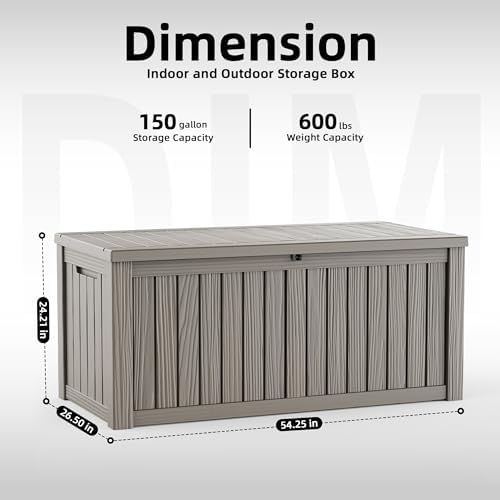 DRATO 150 Gallon Deck Boxes Outdoor Waterproof, Resin Large Lockable Storage Box with Lid, Outdoor Storage Bench Patio Cushions Furniture, Garden Tools, Pool Accessories(Grey, 150 Gallon) - Image 3