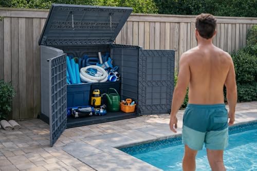 Duramax Cedargrain StoreAway 1200L Plastic Garden Storage Shed/Flat Lid - Outdoor Storage Bike Shed – Durable & Strong Construction– Ideal for Tools, Bikes, BBQs & 2X 240L Bins, 145x85x125 cm, Grey - Image 6