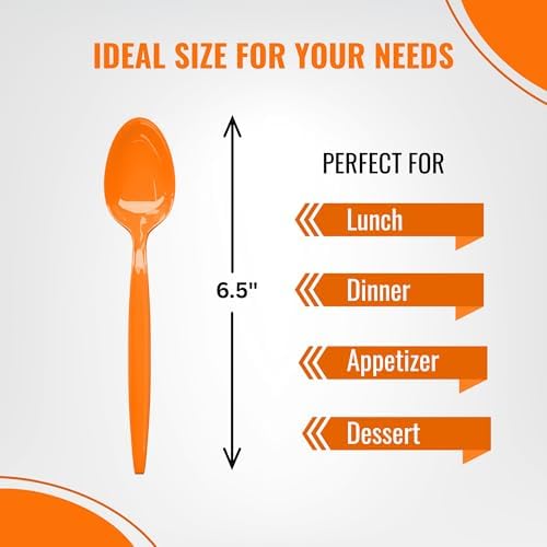 Orange Plastic Spoons (24 Pack) - Durable Disposable Tableware Flatware Cutlery Utensils Set for Fall, Thanksgiving, Halloween, Birthday, Picnic, Catering & Theme Party Event Supplies, Blue Orchards - Image 3