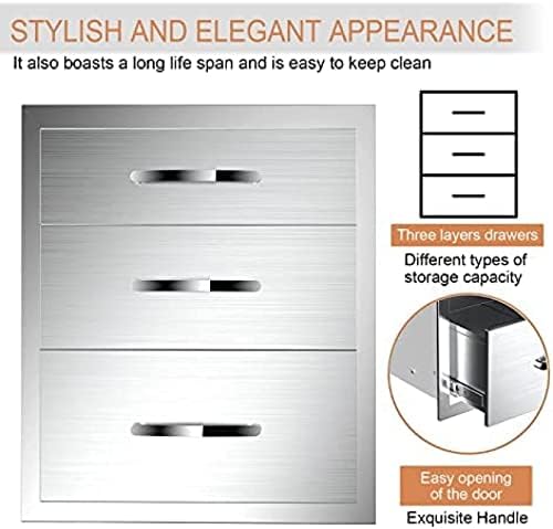 Stainless Steel Outdoor Kitchen BBQ Island Drawers - Flush Mount Triple Access, 18Wx23Dx23H - Image 7
