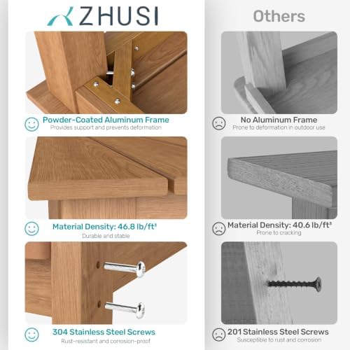 ZHUSI Patio Dining Table, HIPS with Umbrella Hole, Wood - Image 6