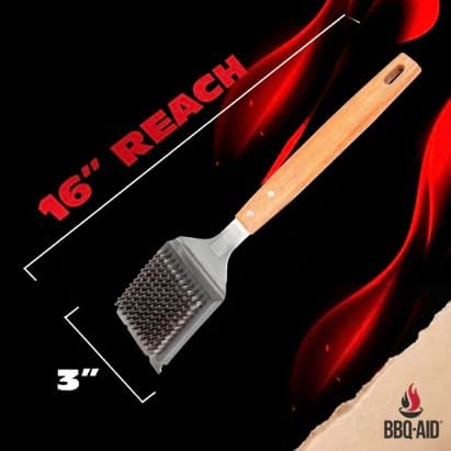 BBQ-Aid Grill Brush and Scraper for Barbecue – Grill Brush for Outdoor Grill with Extended, Large Wooden Handle and Replaceable Stainless Steel Bristles Head –No Scratch- BBQ Grill Brush for Any Grill - Image 2