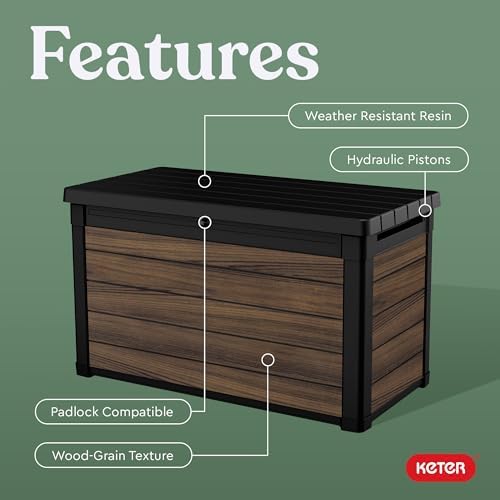 Keter Signature Collection 100 Gallon Resin Deck Box Organization and Storage for Patio Outdoor Cushions, Throw Pillows, Garden Tools and Pool Supplies, Rosewood - Image 4
