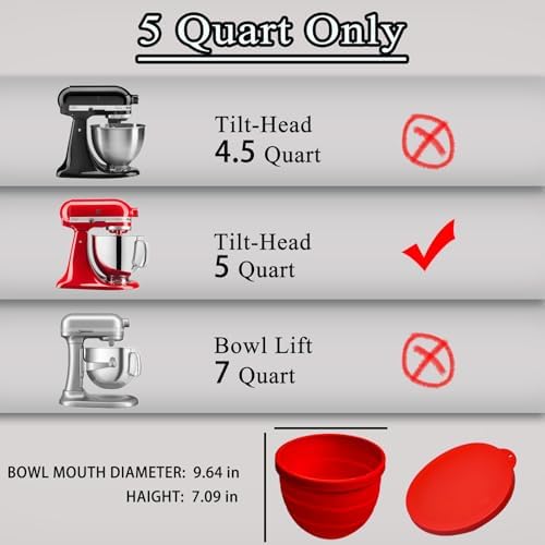 Silicone Bowl Liners for KitchenAid Tilt-Head 5 Qt Stand Mixers, Extra-Thick Silicone Liners for Kitchenaid Mixer, Liners with Lids Set Suitable for Baking, Dishwasher Safe Food Grade Silicone Insert - Image 4