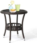 VINGLI Outdoor Wicker Side Table, Patio Side Tables for Outside Tempered Glass Top Wicker Table with Storage End Table for Balcony Porch Deck (Dark Brown) by VINGLI