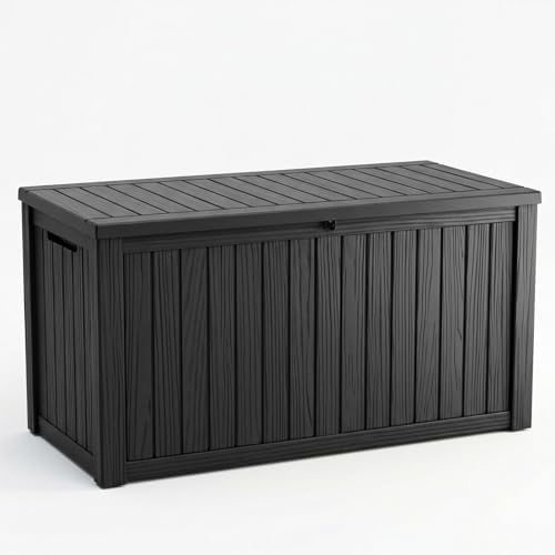 180 Gallon Outdoor Storage Box Waterproof, Resin Lockable Deck Box with Lid, Large Capacity Weatherproof Container for Patio Furniture, Side Table and Cushions (Black, 180 Gallon) by KFY