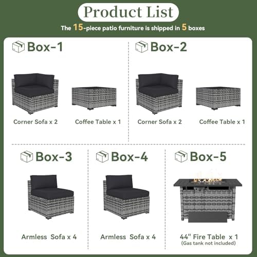 Aoxun 15 Piece Patio Furniture Set with Fire Pit Table Wicker Rattan - Image 5