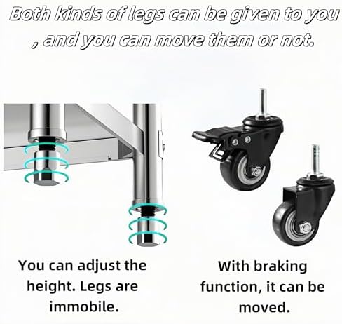 Stainless steel kitchen prep and work table with Wheels,51x32in,Multi-Size - Image 6