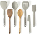 Calphalon Prime 7-Piece Silicone and Teak Wood Kitchen Tool Set, Stainless Steel Kitchen Utensil Set, Kitchen Spoon And Spatula Set, Heat Resistant Non-Slip Kitchen Gadgets Set - Taupe by Calphalon