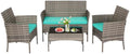 FDW 4-Piece Patio Furniture Set | Gray & Blue | Outdoor Wicker Furniture by FDW