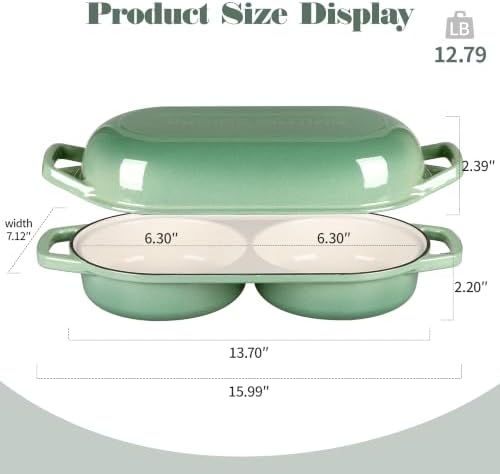 EDGING CASTING Enameled Cast Iron Double Bread Dutch Oven, Sage Green - Image 2