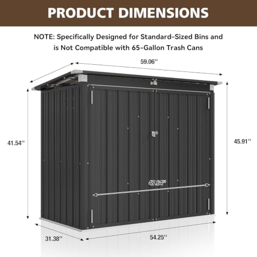 Outdoor Trash Can Storage Shed - Metal Waterproof Outdoor Garbage Can, Organizer with Chain Lid, Ideal for Trash Bins, Toys, Garden Tools for Garden/Backyard/Patio - Image 2