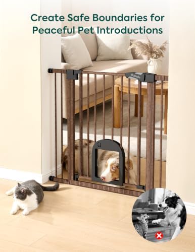 Babelio Dog Gate with Adjustable Cat Door, CatPrivilege III, 29-43" - Image 3