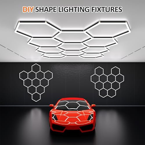 Black Hexagon Garage Lights 11 Hex, 6500K 38640 LM Super Bright Honeycomb LED Garage Ceiling Lights, Premium Car Detailing Lighting for Garage, Workshop, Gym, Barber Shop, Basement - Image 6