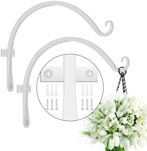 FEED GARDEN Heavy Duty Plant Hooks - 2 Pack 12 Inch Wall Mounted Hanging Brackets, 57lb Capacity Steel Plant Hangers for Bird Feeders, Baskets, Wind Chimes Outdoor Indoor- White by FEEDGARDEN
