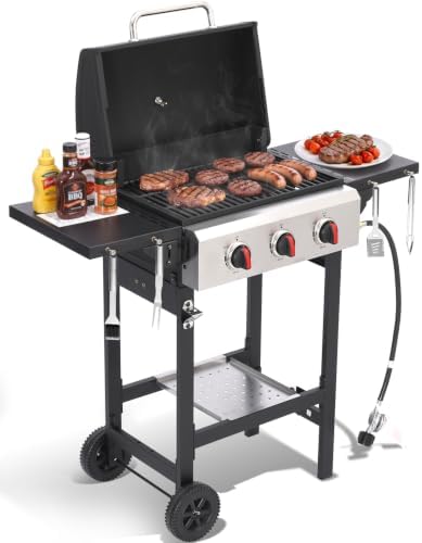 3-Burner Propane Gas Grill with Folding Side Tables by Unknown
