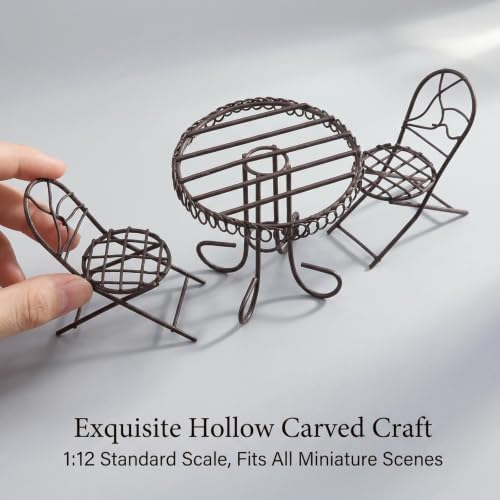 3 Pcs Miniature Bistro Table Chairs Set 1 12 Scale Dollhouse Accessories - Image 6