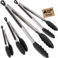 GORILLA GRIP Stainless Steel Kitchen Tongs for Cooking, 2 PK, Black by GorillaGrip