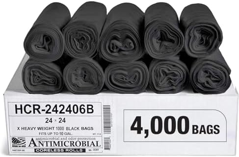 Aluf Plastics 10 Gallon 6 Micron (eq) Black Trash Bags 24" x 24" 4000 Count by AlufPlastics