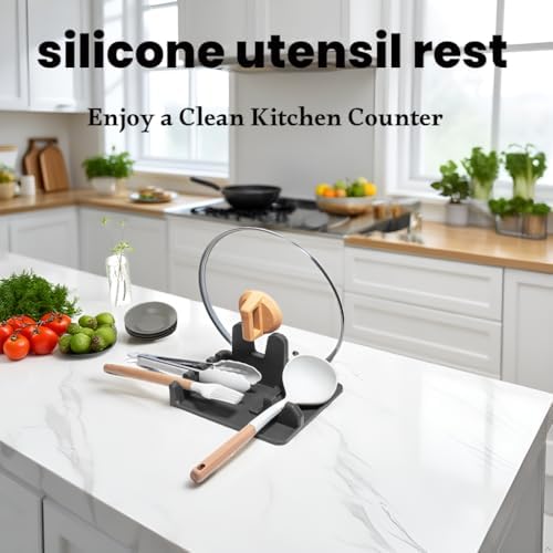 AUOON Silicone Utensil Rest with Lid Holder, Large, Gray - Image 5