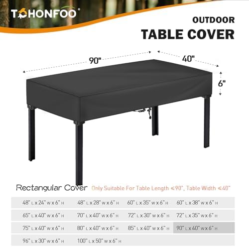 TOHONFOO Waterproof Rectangular Patio Table Cover, 90" x 40" x 6", Black - Image 2