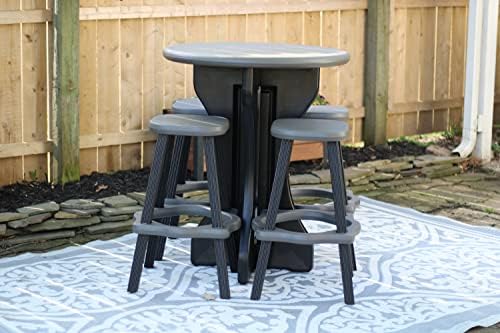 Patio Table Set with Four Barstools - Black Base with Deep Grey Accents - Perfect for Patio and Outdoor Spaces. Hardware Free Easy Assembly. Proudly Made in USA - Image 2