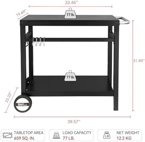Royal Gourmet Dining Cart Table with Double-Shelf PC3401B (Black) - Image 2