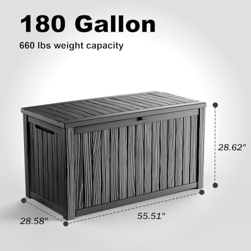 DRATO 200 Gallon Deck Boxes Outdoor Waterproof, Lockable Outdoor Storage Box for Patio Furniture Pool Supplies Garden Tools, Weatherproof Resin Storage Box for Backyard (Black, 200 Gallon) - Image 2