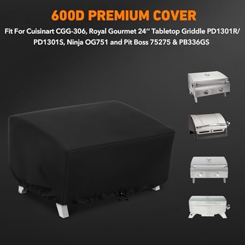 ZBXFCSH Heavy Duty 24 Inch Grill Cover Compatible with Cuisinart CGG-306, Royal Gourmet 24’’ Tabletop Griddle PD1301R/ PD1301S, Ninja OG751, Compatible with Pit Boss 75275 & PB336GS - Image 2
