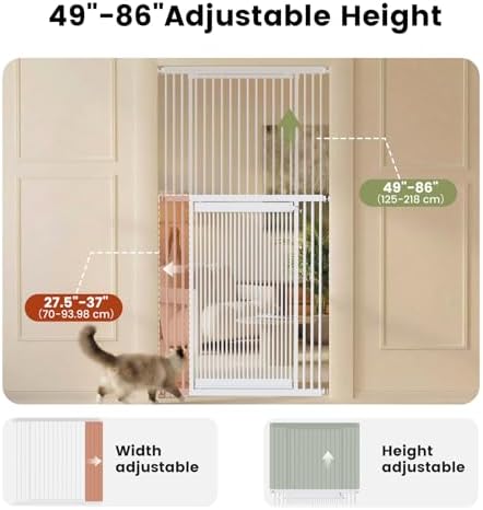 Gardner Pet Extra Tall Cat Gate 49"-86" Adjustable Height, Tall Pet Gate for Doorways/Hallways with 27.5"-37" Adjustable Width Baby Gate with 4 Extensions Kits, No Drilling Pressured Mounted (White) - Image 2