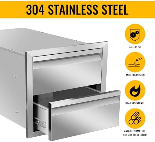 Pull Out Trash Drawer, Lower Sliding Rails Stainless Steel Roll Out Trash Bin Pull Out Tray With Handle For Outdoor Kitchen BBQ Island Grill Station,Double Drawers - Image 3