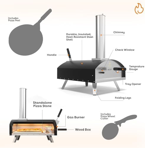 Stoke 13-Inch Wood Pizza Oven With Gas Burner, Peel, Rain Cover, and Cutter Included for Backyard, Camping, or Tailgating - Image 5