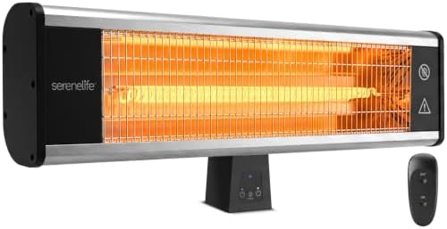 SereneLife Infrared Patio Heater, Wall-Mounted Electric Heater with Remote Control, 1500W, IP65 Approved, Odorless, Indoor/Outdoor for Patio, Restaurant, Backyard, Garage, Decks by SereneLife