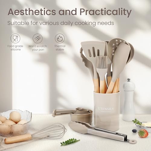 NCUE 26-Piece Food Grade Silicone Kitchen Utensils Set with Wooden Handles - Image 2