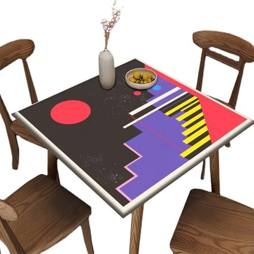 Fitted Outdoor Table Cloth, Modern Minimalism Pattern Printed on Fade Resistant Table Covers with Elastic, Great for Outdoor Picnics Patio Lunch, Fit for 54" x 54" Square Tables by JRBSZMI2