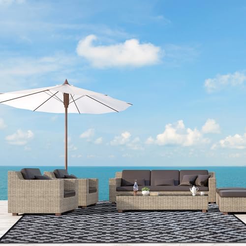 SAND MINE Waterproof Outdoor Rug, Plastic Reversible Rug, Modern Area Rug, Large Floor Mat for Outdoors, RV, Patio, Backyard, Deck, Picnic, Beach, Camping (10' x 10', Black Grey Lattice) - Image 6