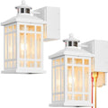 White 2-Pack Porch Lights with GFCI Outlet, Modern Updated Dusk to Dawn Outdoor Lighting, Waterproof Outdoor Light Fixture with Tempered Glass, Outside Light Wall Mount for House Garage by OPAXIS