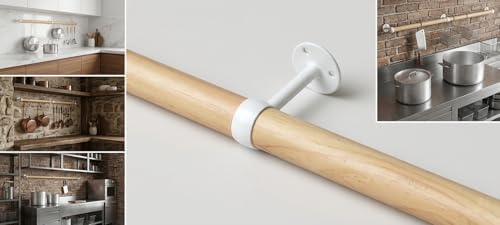 Wooden Pot Rack Wall Mounted - Pans Hanging Rack and Detachable Kitchen Lids Utensils Hanger (Wood color, 33.9inch/2 Pack) - Image 7