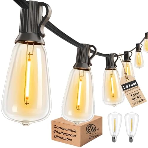 Outdoor String Lights Waterproof 50FT Patio Lighting for Outside Patio Yard by Lifeisgood