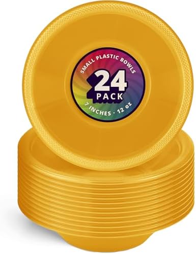 DecorRack 24 Yellow Plastic Bowls, 7 in Disposable 12 oz Bowl by DecorRack