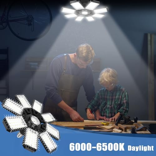 Aoretic LED Garage Lights 8 Panels 2 Pack -220W, 22000LM 6500K Led Shop Light with 8 Deformable Panels, Basement Barn Light Garage Ceiling Lights - Image 6