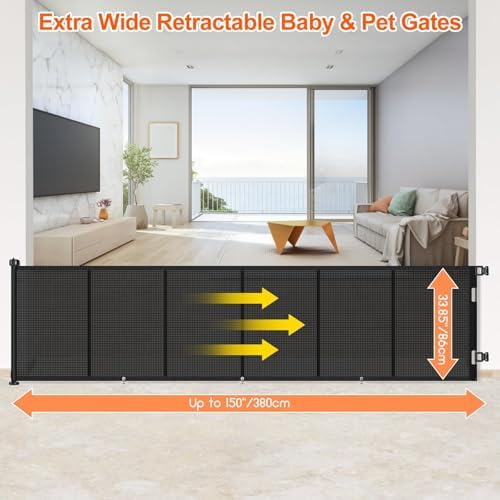 EZIGO 150 Inch Retractable Baby Gates Extra Wide Reinforced Baby Dog Gate - Image 2
