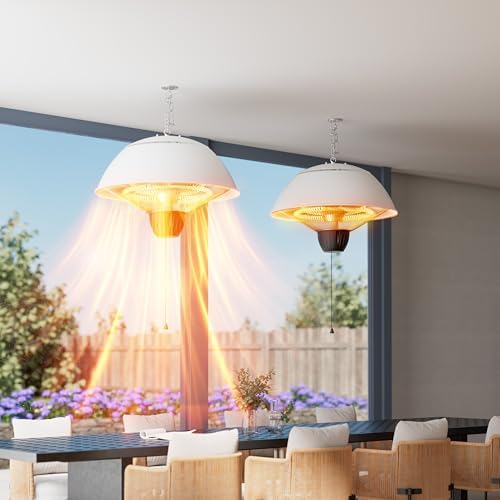 Danluke Outdoor Electric Patio Heater, 1500W Infrared Hanging Heater, Ceiling Mounted Carbon Fiber Heater for Patio, Porch, Garage and Balcony, White - Image 6